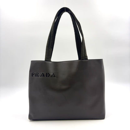 Prada Leather Khaki Green Tote Bag