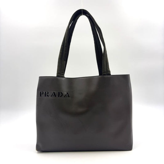 Prada Leather Khaki Green Tote Bag