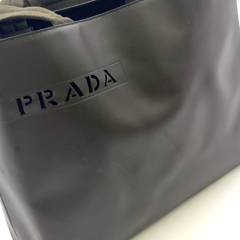 Prada Leather Khaki Green Tote Bag