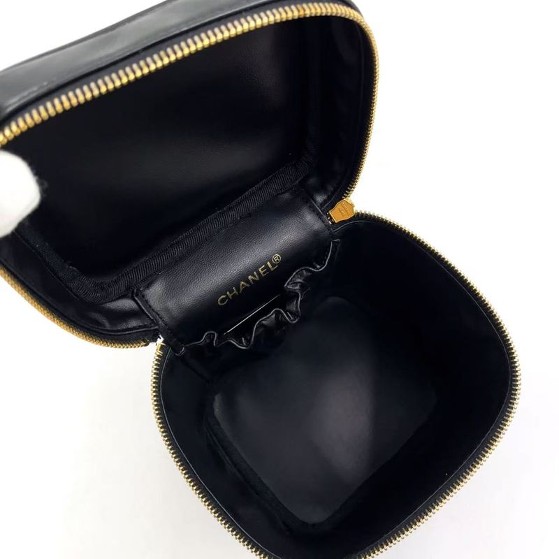Chanel Bicolore Coco Mark Vanity Serial No 4 Lambskin Black Handbag Gold