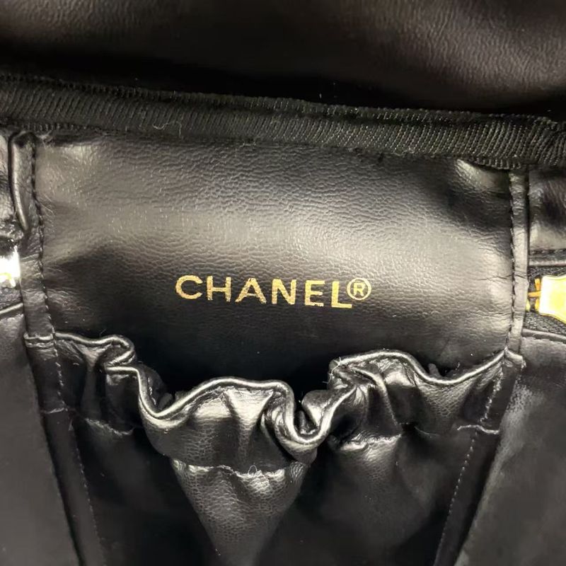 Chanel Bicolore Coco Mark Vanity Serial No 4 Lambskin Black Handbag Gold