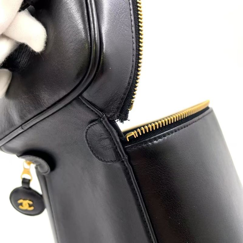 Chanel Bicolore Coco Mark Vanity Serial No 4 Lambskin Black Handbag Gold