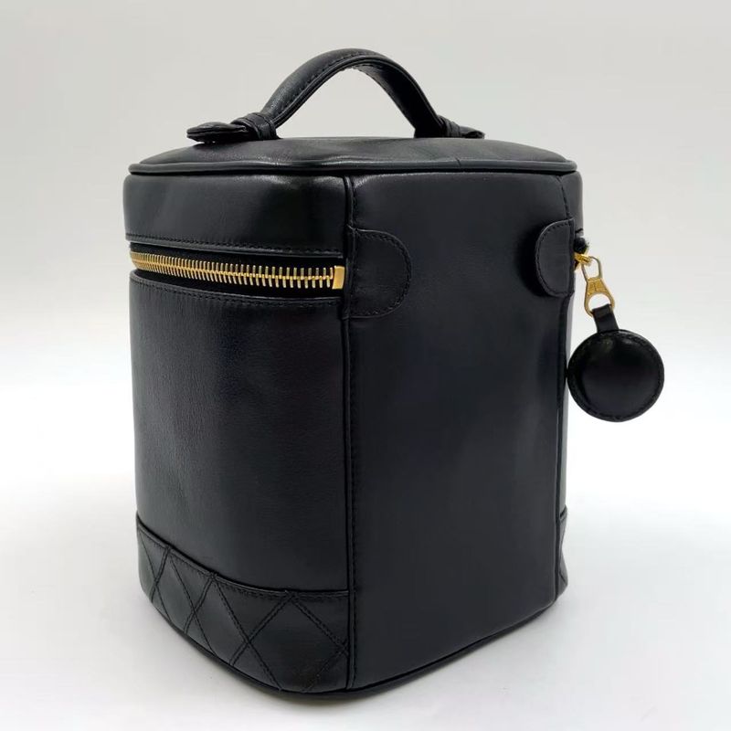 Chanel Bicolore Coco Mark Vanity Serial No 4 Lambskin Black Handbag Gold