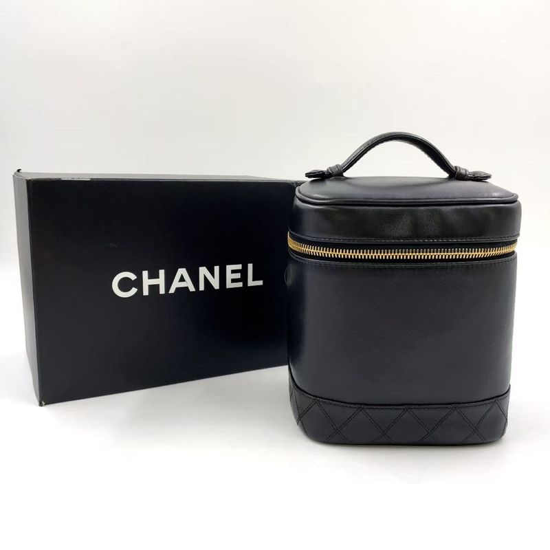 Chanel Bicolore Coco Mark Vanity Serial No 4 Lambskin Black Handbag Gold