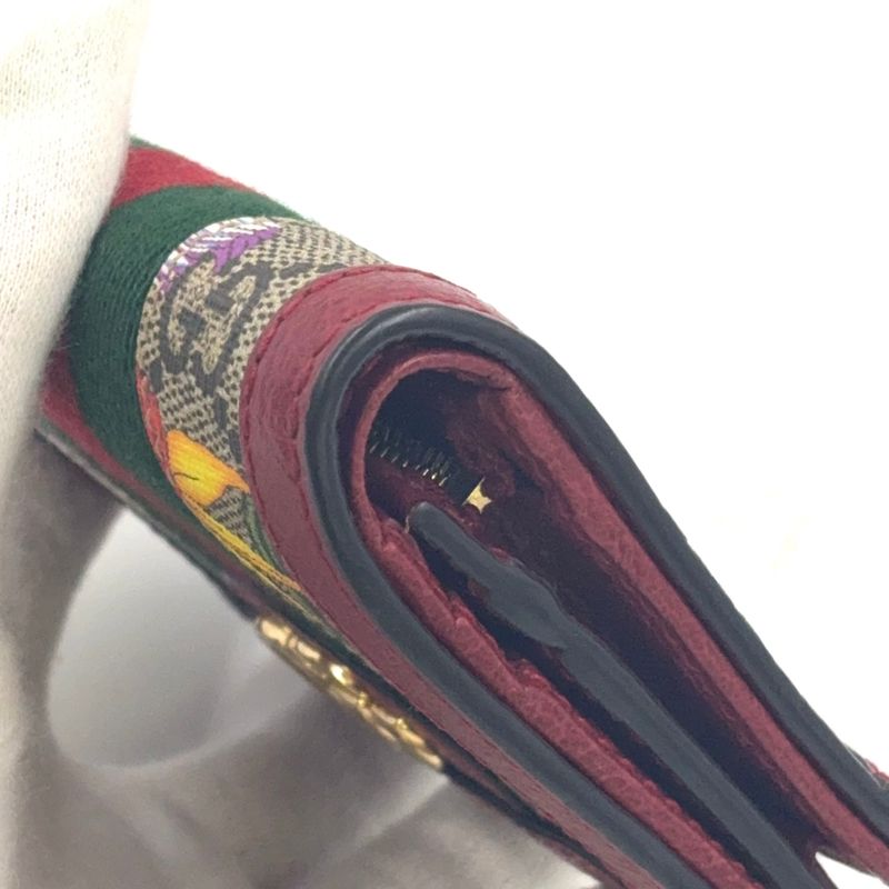 Gucci Offia Flora Fold Leather X Canvas X PVC Beige X Red Wallet Gold