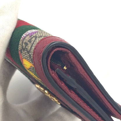 Gucci Offia Flora Fold Leather X Canvas X PVC Beige X Red Wallet Gold
