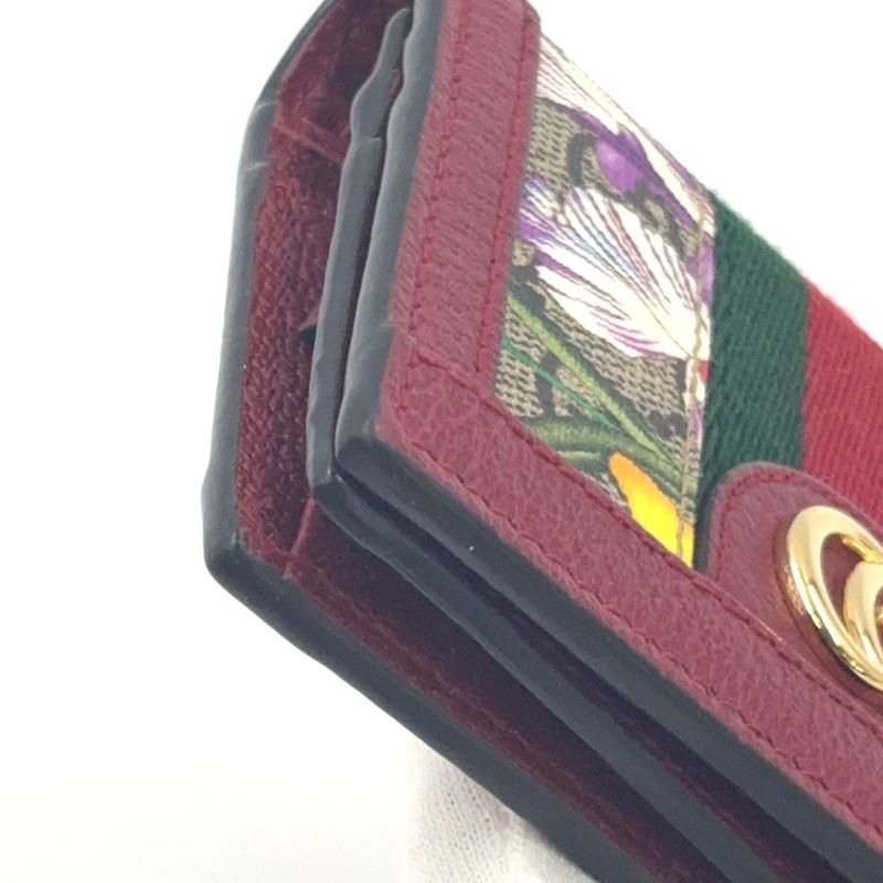 Gucci Offia Flora Fold Leather X Canvas X PVC Beige X Red Wallet Gold