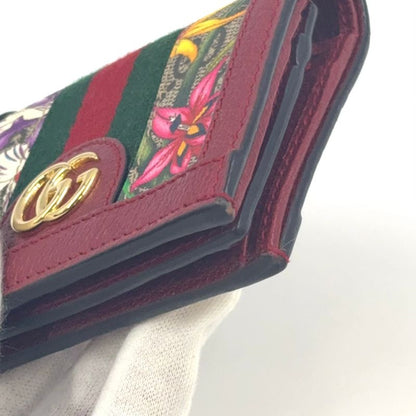 Gucci Offia Flora Fold Leather X Canvas X PVC Beige X Red Wallet Gold