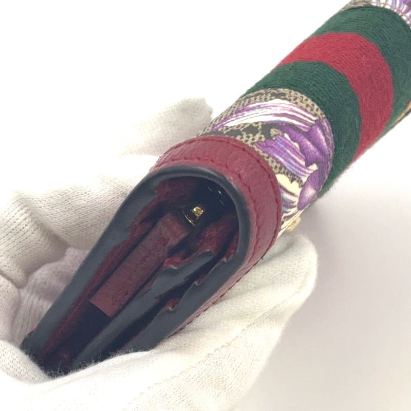 Gucci Offia Flora Fold Leather X Canvas X PVC Beige X Red Wallet Gold