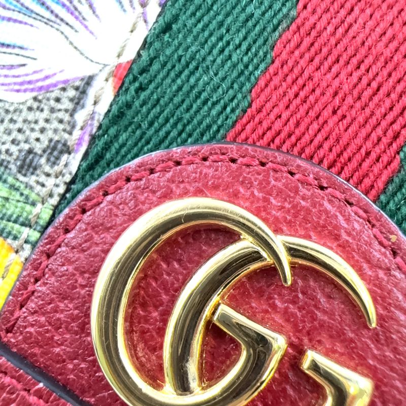 Gucci Offia Flora Fold Leather X Canvas X PVC Beige X Red Wallet Gold