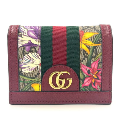 Gucci Offia Flora Fold Leather X Canvas X PVC Beige X Red Wallet Gold
