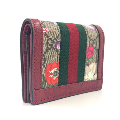 Gucci Offia Flora Fold Leather X Canvas X PVC Beige X Red Wallet Gold