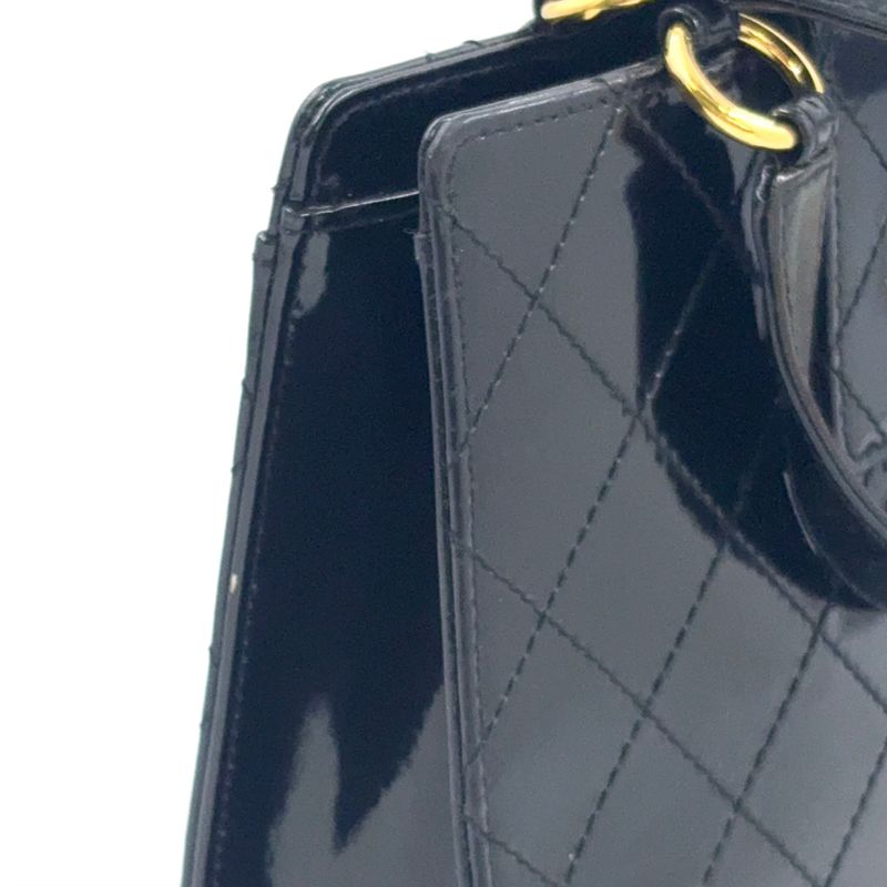 Chanel Coco Mark Turnlock Matelasse No 4 Leather Enamel Black Handbag Gold