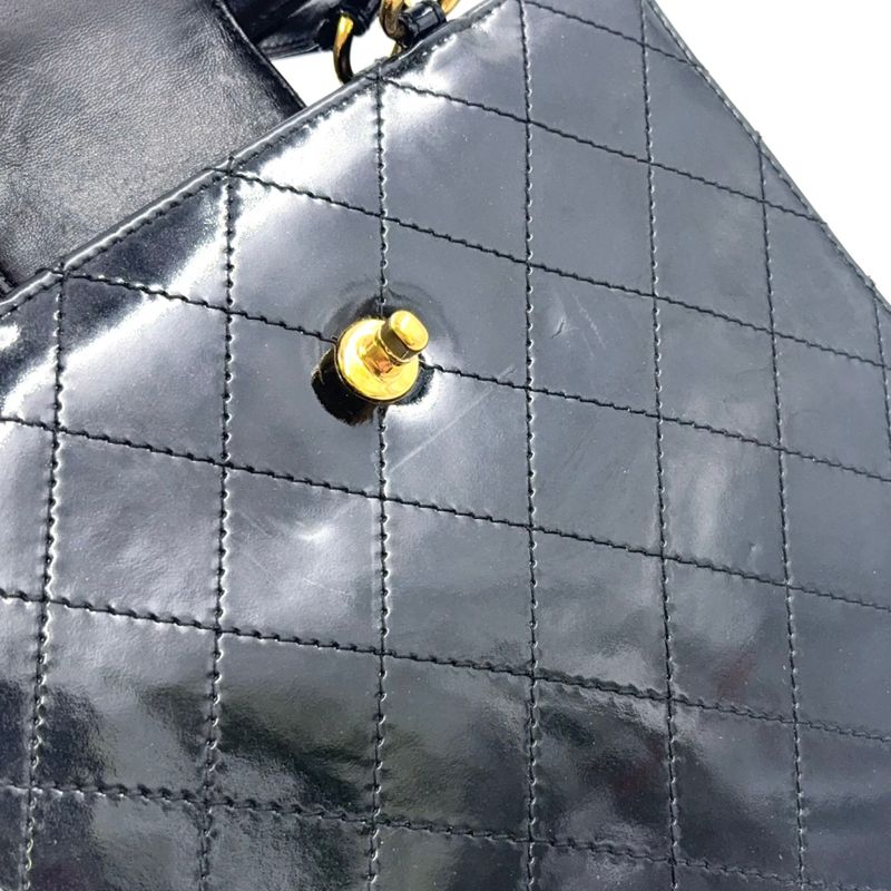 Chanel Coco Mark Turnlock Matelasse No 4 Leather Enamel Black Handbag Gold