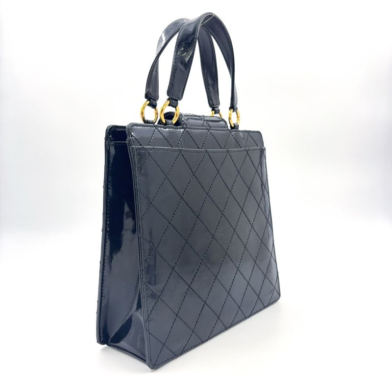 Chanel Coco Mark Turnlock Matelasse No 4 Leather Enamel Black Handbag Gold