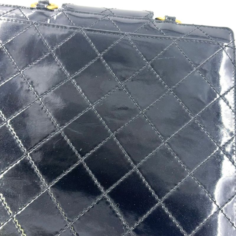 Chanel Coco Mark Turnlock Matelasse No 4 Leather Enamel Black Handbag Gold