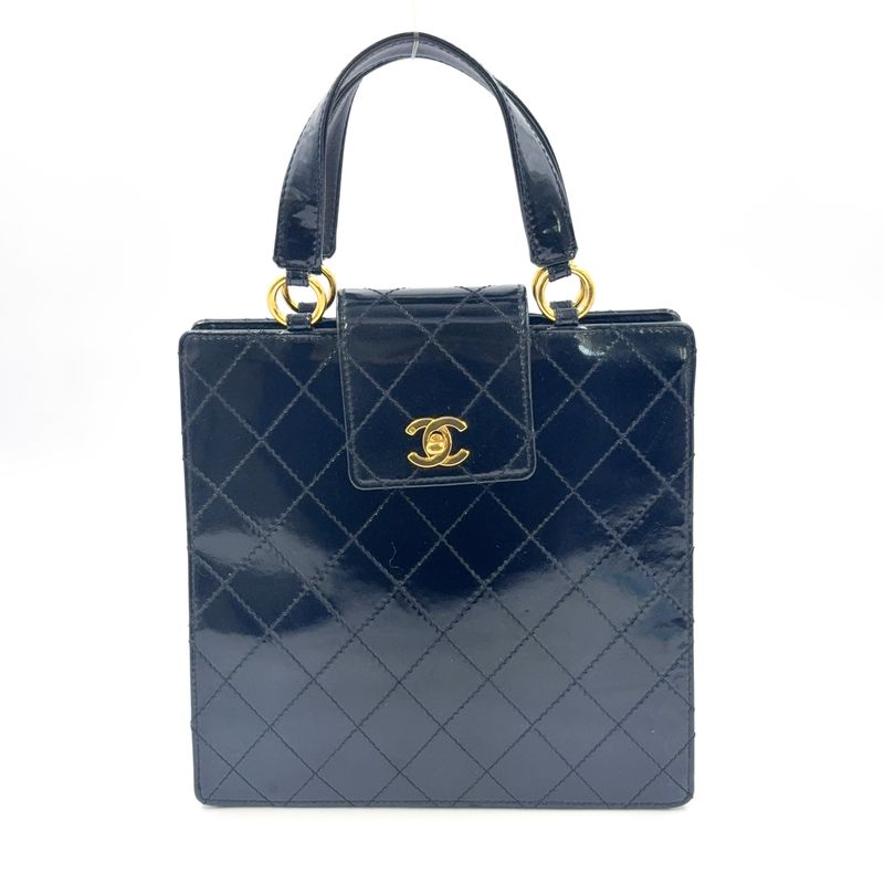 Chanel Coco Mark Turnlock Matelasse No 4 Leather Enamel Black Handbag Gold