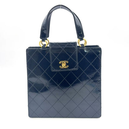 Chanel Coco Mark Turnlock Matelasse No 4 Leather Enamel Black Handbag Gold