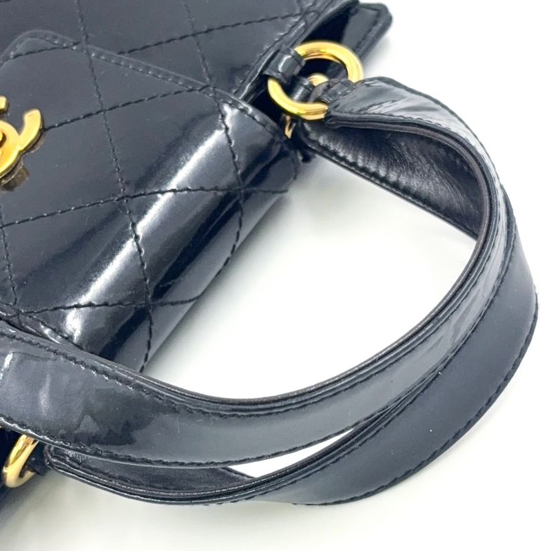 Chanel Coco Mark Turnlock Matelasse No 4 Leather Enamel Black Handbag Gold