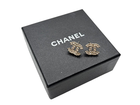 Chanel 02A CC Logo Rhinestone Earrings 02 Gold