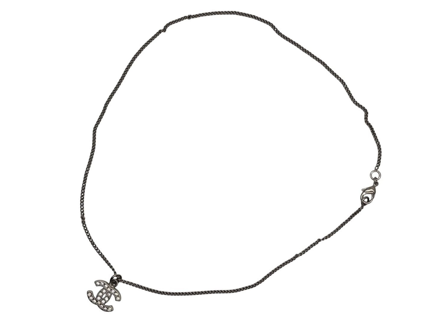 Chanel Rhinestone CC Logo Necklace 09 Silver