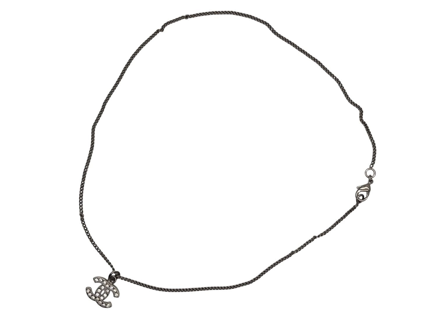 Chanel Rhinestone CC Logo Necklace 09 Silver