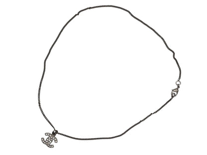 Chanel Rhinestone CC Logo Necklace 09 Silver