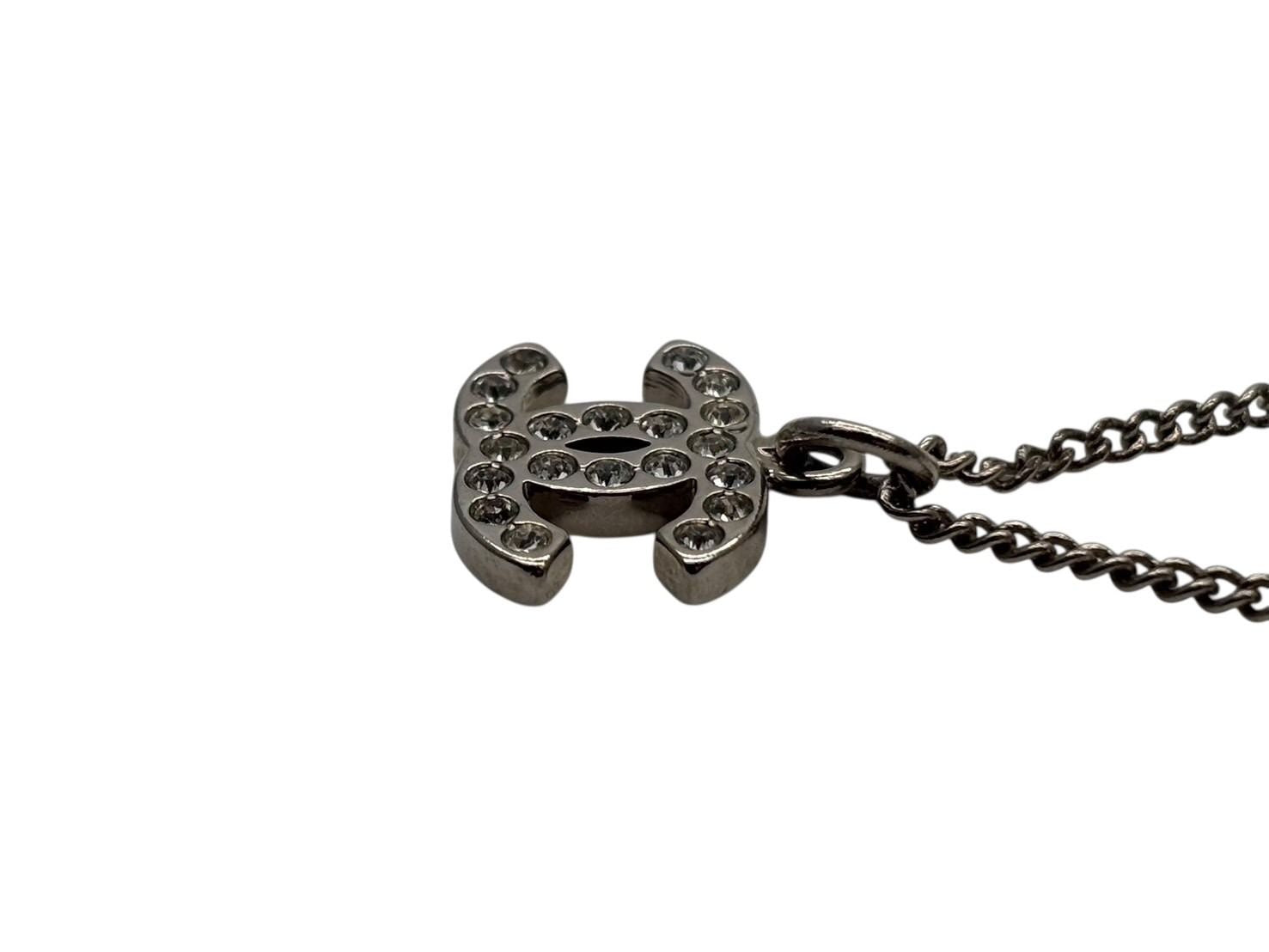 Chanel Rhinestone CC Logo Necklace 09 Silver — view 5