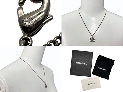 Chanel Rhinestone CC Logo Necklace 09 Silver — view 8