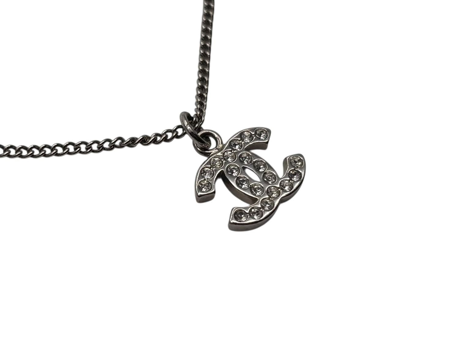 Chanel Rhinestone CC Logo Necklace 09 Silver — view 3