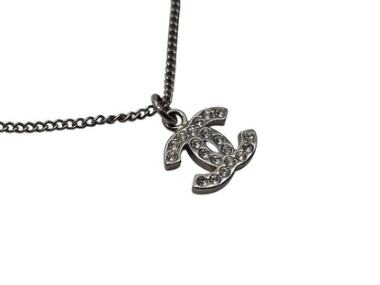 Chanel Rhinestone CC Logo Necklace 09 Silver — view 3