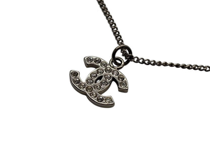 Chanel Rhinestone CC Logo Necklace 09 Silver — view 4
