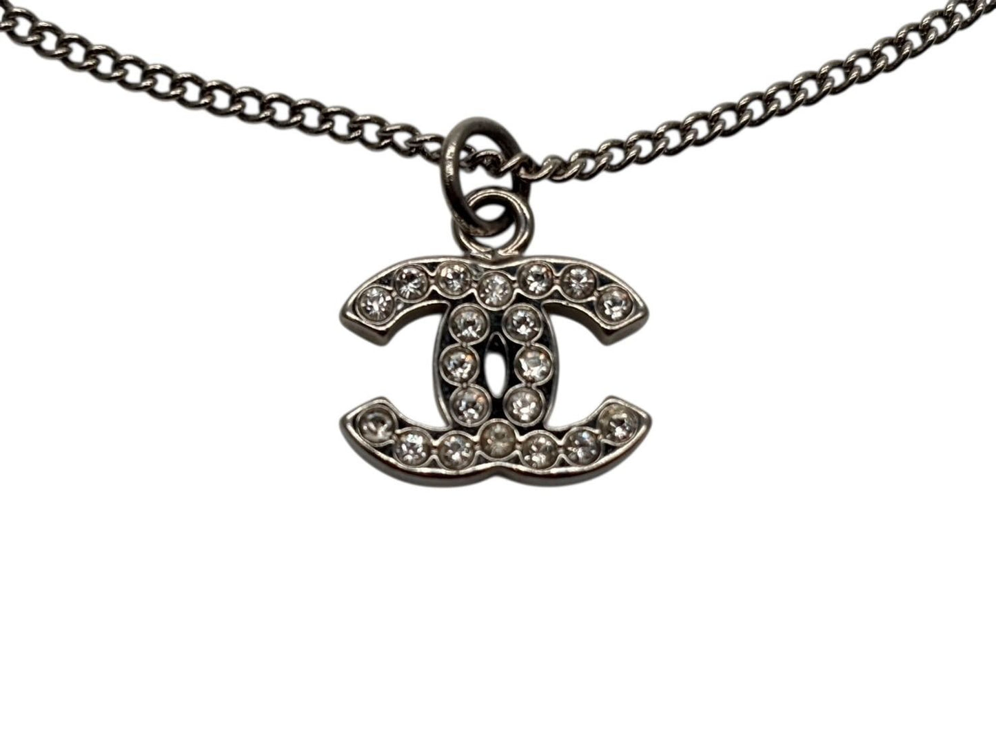 Chanel Rhinestone CC Logo Necklace 09 Silver — view 2