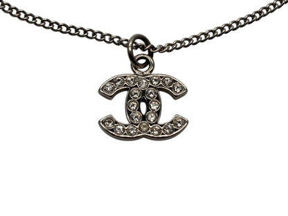 Chanel Rhinestone CC Logo Necklace 09 Silver — view 2