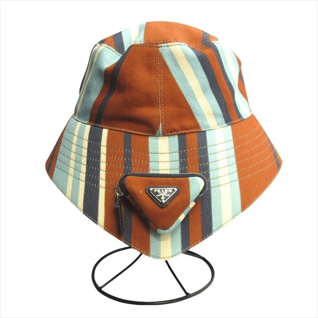 Prada Triangle Logo Pouch Print Drill Hat Bucket Hat Stripe Triangle Plate 2021