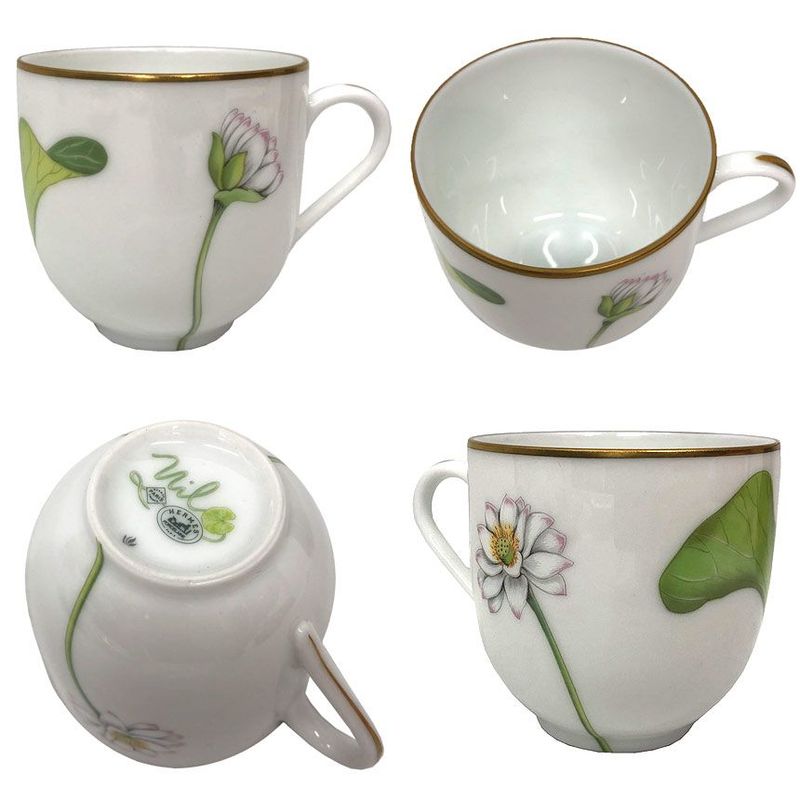 Hermes Nil Garden Of The Nile Demitasse Cups And Saucers C S Pair Set Of 2