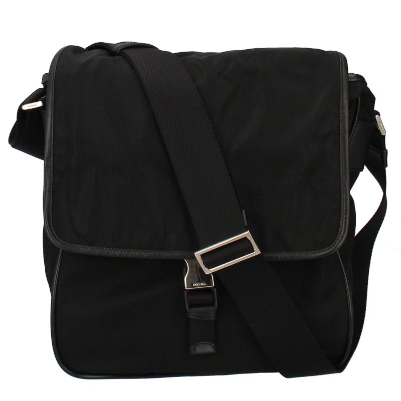 Prada Messenger Bag Nylon Women Shoulder Bag Black Excellent Condition