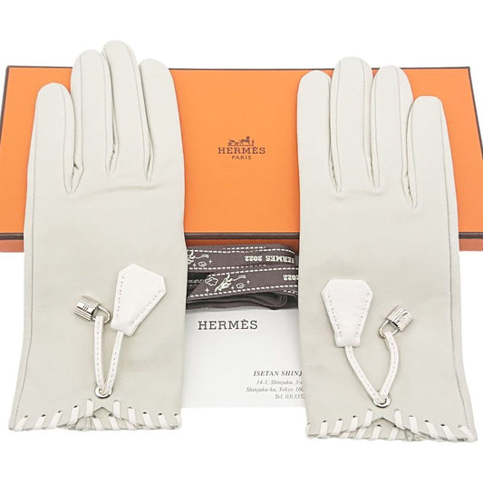 Hermes Gloves Cadenas Clochette #6 1 2 Sold Leather Ivory With Box