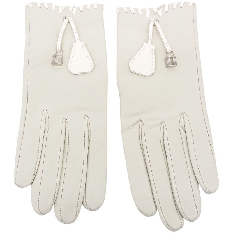 Hermes Gloves Cadenas Clochette #6 1 2 Sold Leather Ivory With Box