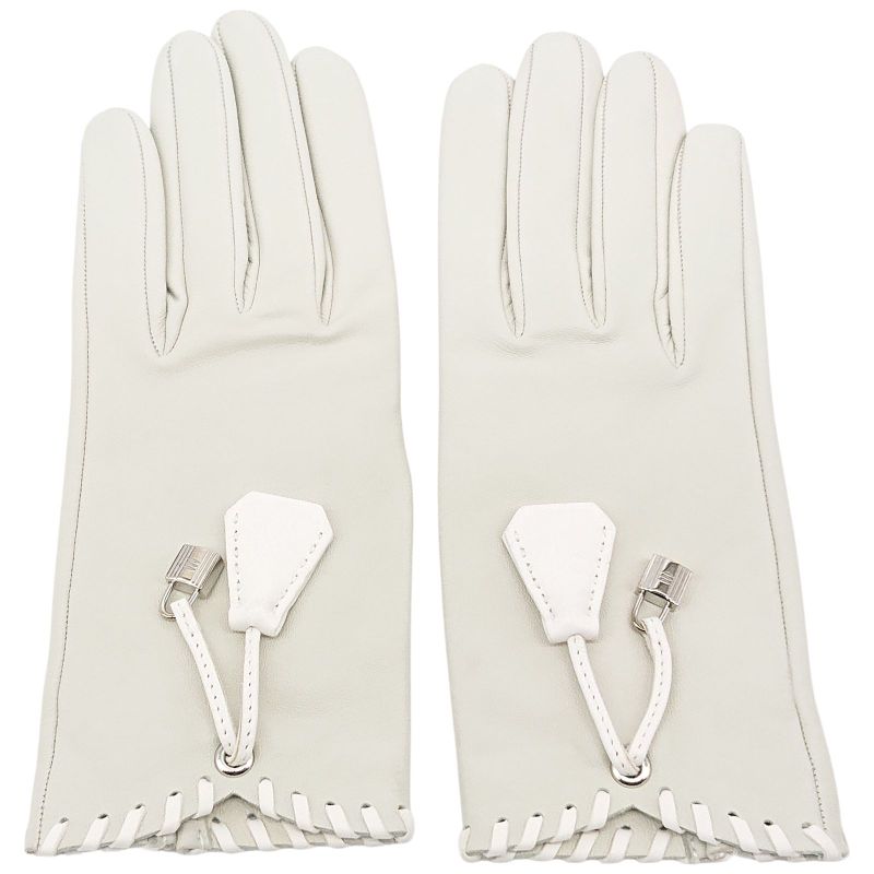 Hermes Gloves Cadenas Clochette #6 1 2 Sold Leather Ivory With Box