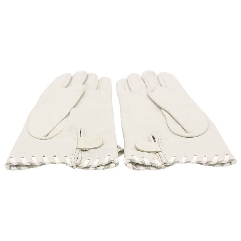 Hermes Gloves Cadenas Clochette #6 1 2 Sold Leather Ivory With Box