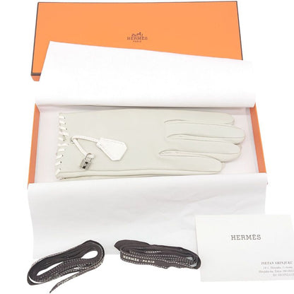 Hermes Gloves Cadenas Clochette #6 1 2 Sold Leather Ivory With Box