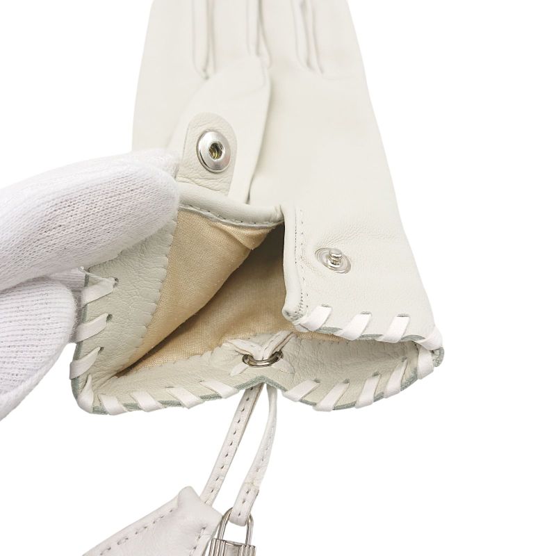 Hermes Gloves Cadenas Clochette #6 1 2 Sold Leather Ivory With Box