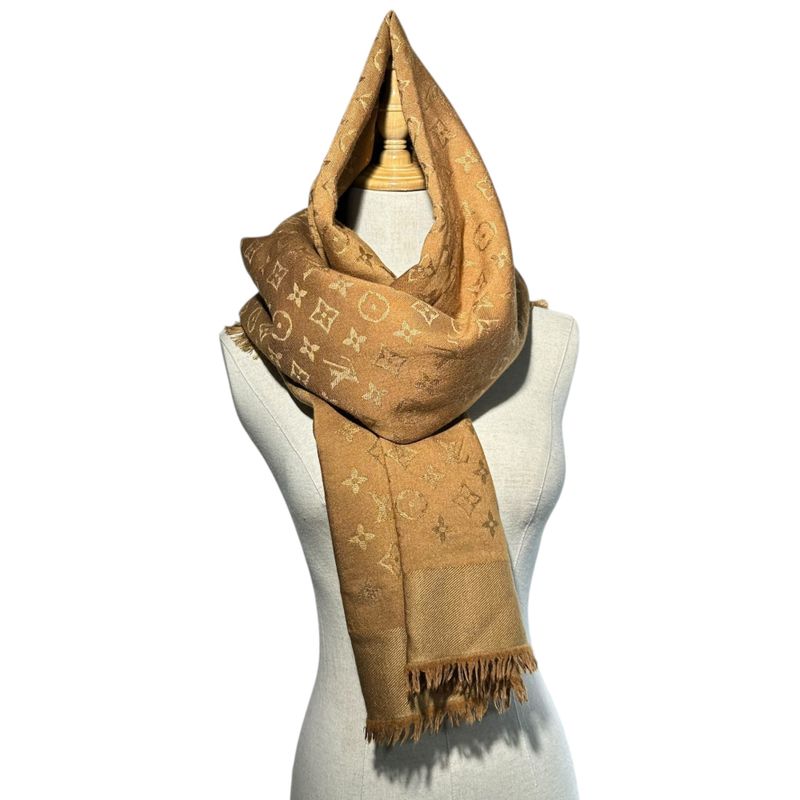 Louis Vuitton Monogram Silk Wool Stole Monogram Silk Wool Shawl Brown Scarf