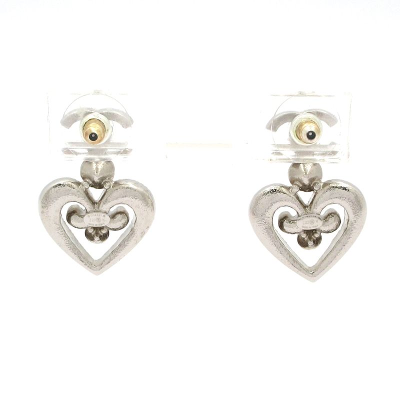 Chanel Earrings Coco Mark Silver X Clear Heart