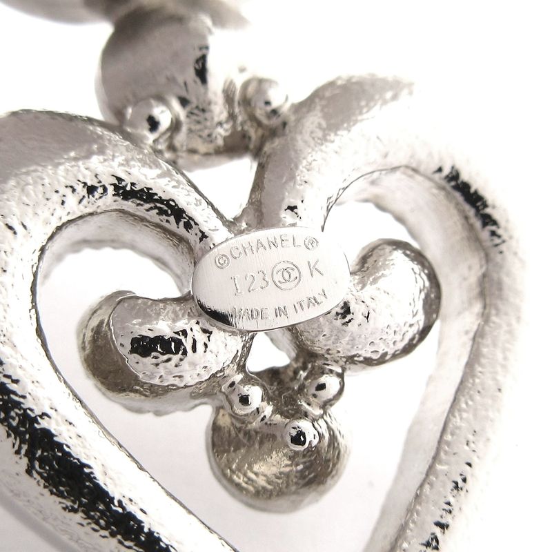 Chanel Earrings Coco Mark Silver X Clear Heart