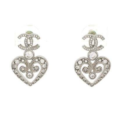 Chanel Earrings Coco Mark Silver X Clear Heart