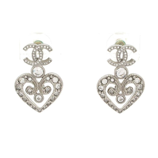 Chanel Earrings Coco Mark Silver X Clear Heart