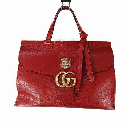 Gucci GG Marmont Taiga Head One Hand Leather Bag Red Gold Color Handbag AA