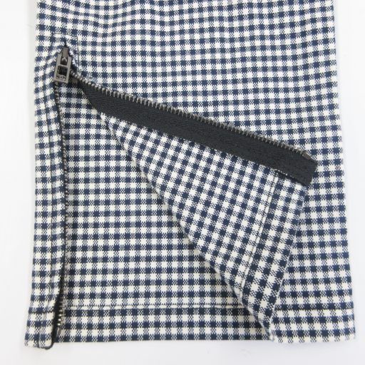 Chanel Gingham Check Slacks Pants Logo Embroidery Lame Hem Zip Domestic Genuine
